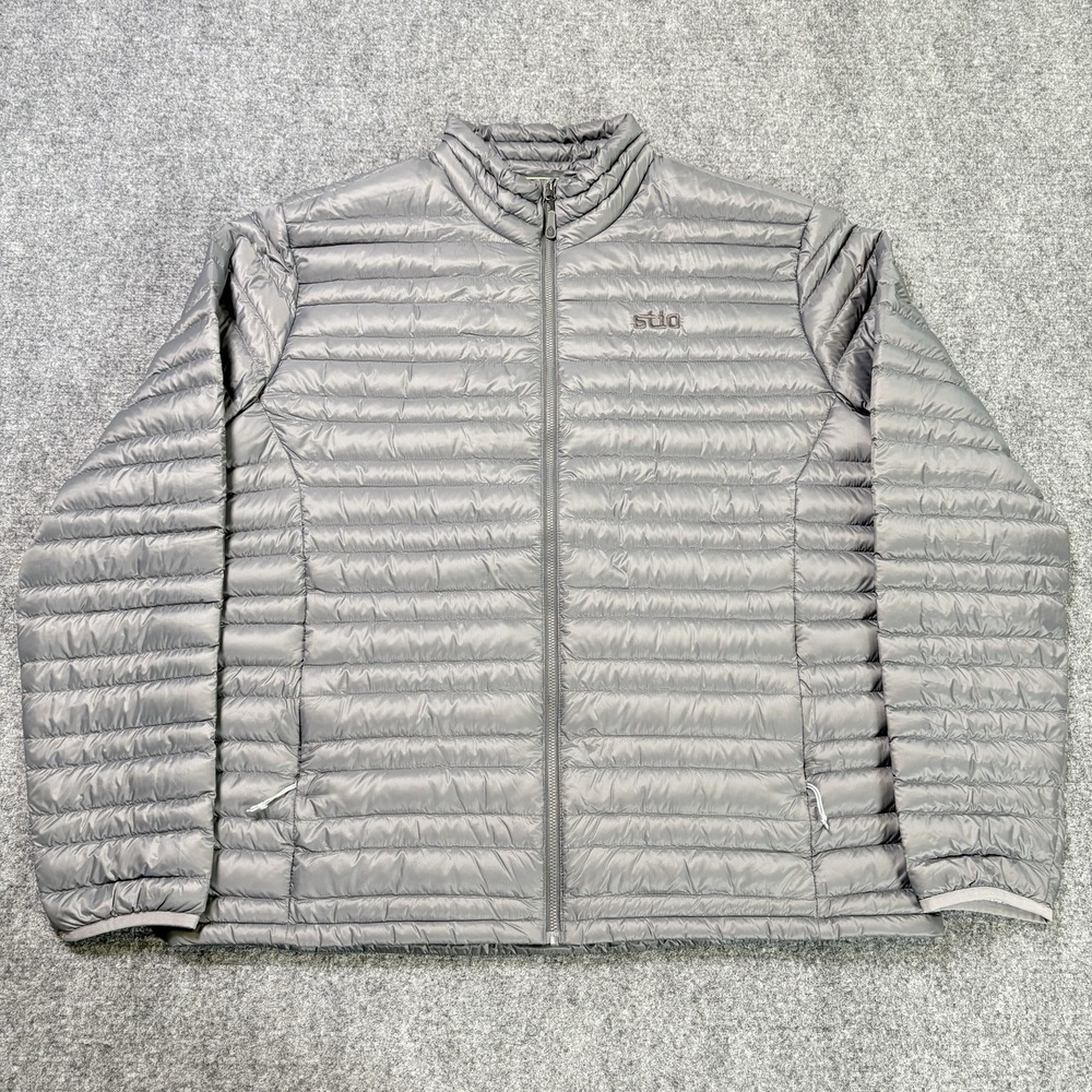 Stio Pinion Down Jacket Mens XL Gray Full Zip Puffer 800 Insulated Pertex Hiking